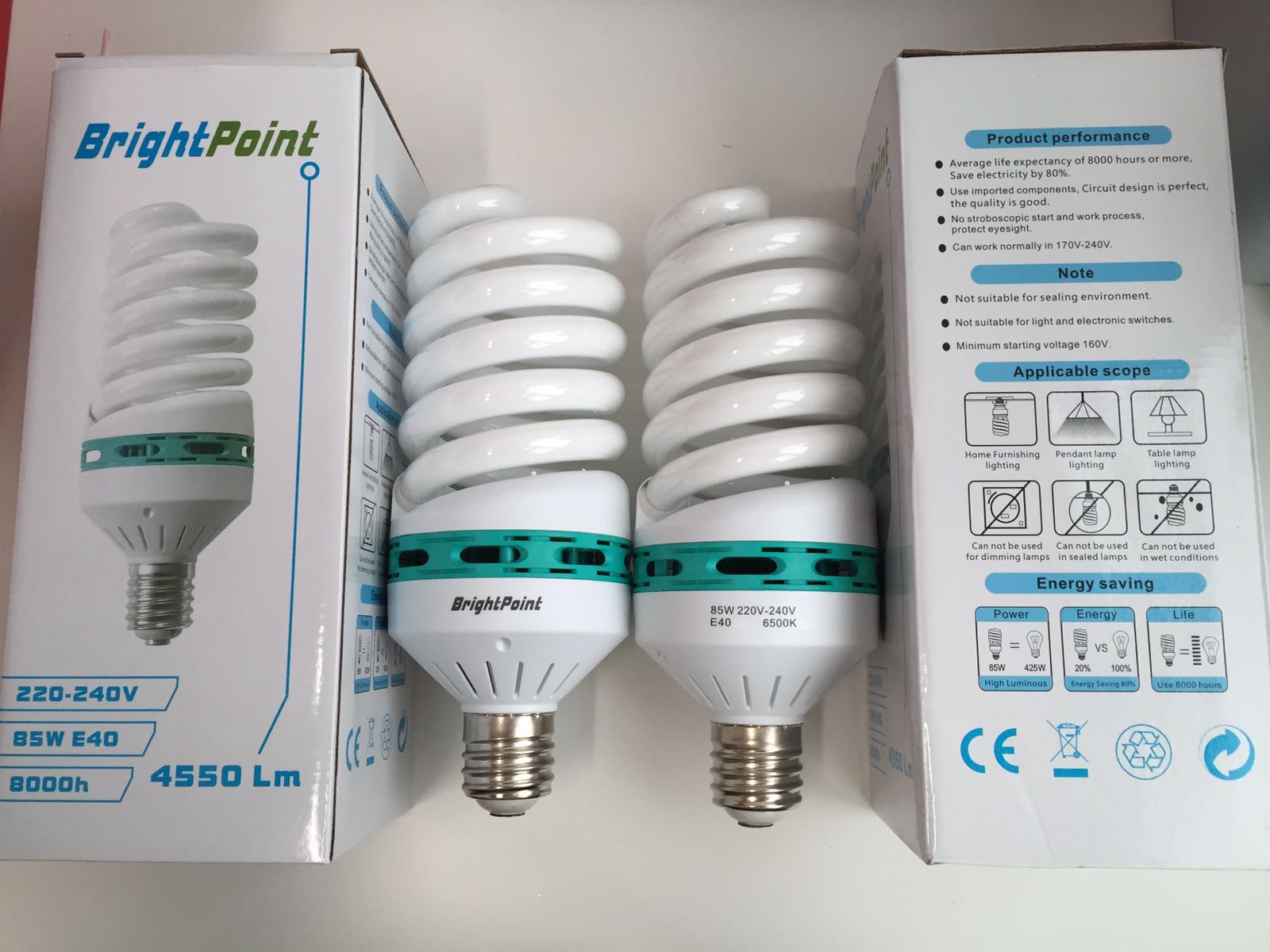 Brightpoint lamp FS 230V-85W-6500K_front & back Brightpoint 85W E40 230Vac Energy Saving Lamp, 6500K